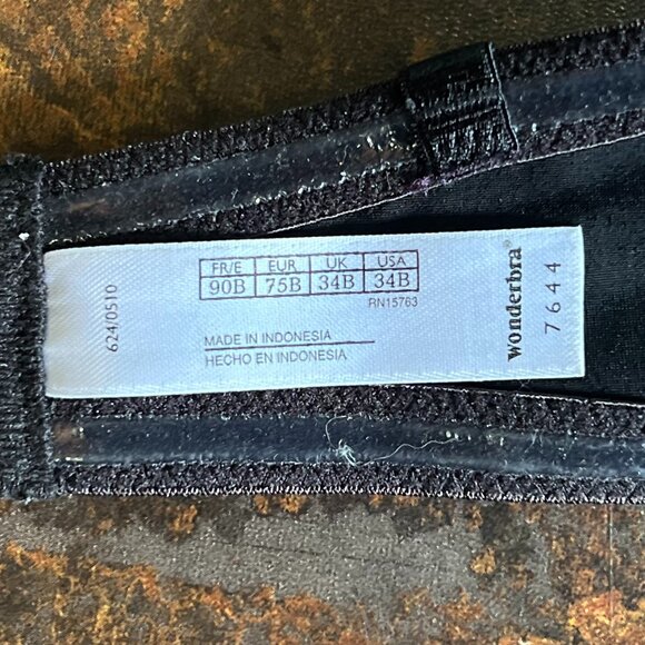 Wonderbra Black Strapless Bra w/Lace Panels & Trim & Non-Slip Wings, Size 34B - Picture 3 of 6